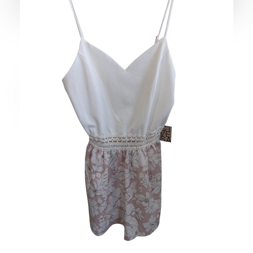 Active USA White and Pink Lace Trim Jumpsuit